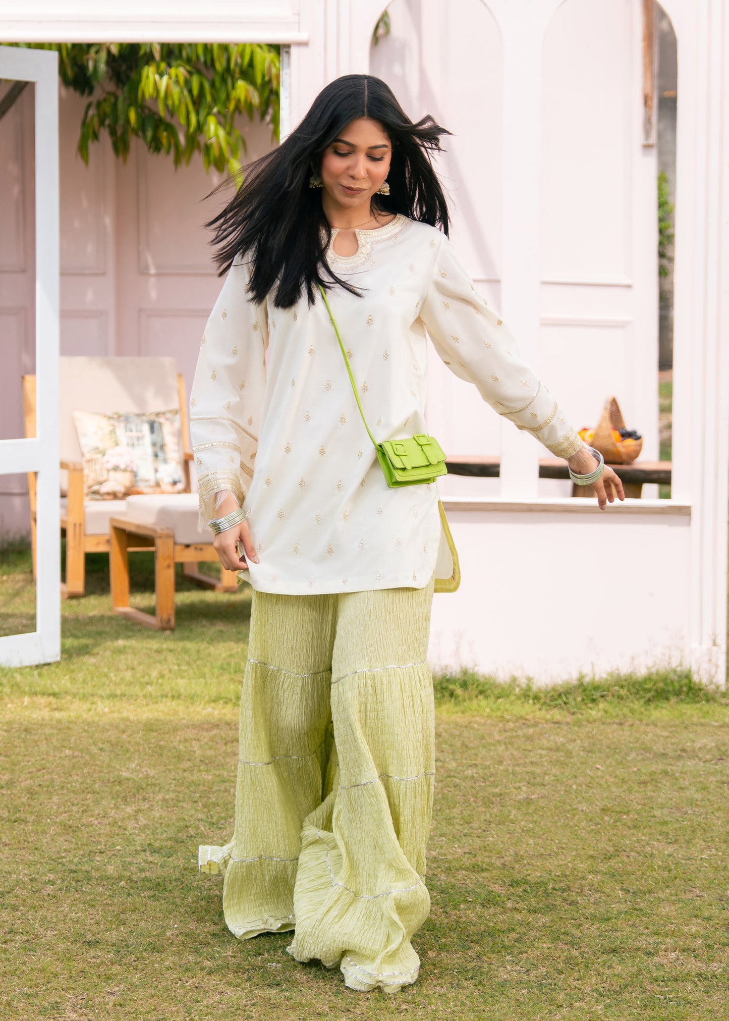 Lime Green Embroidered Crush Suit