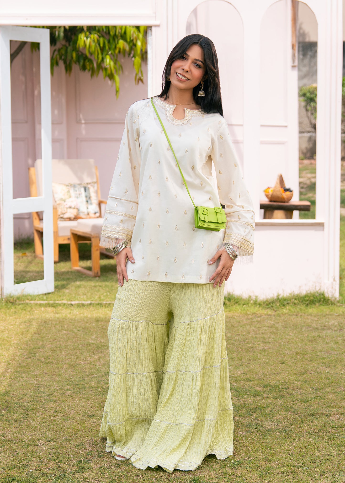 Lime Green Embroidered Crush Suit