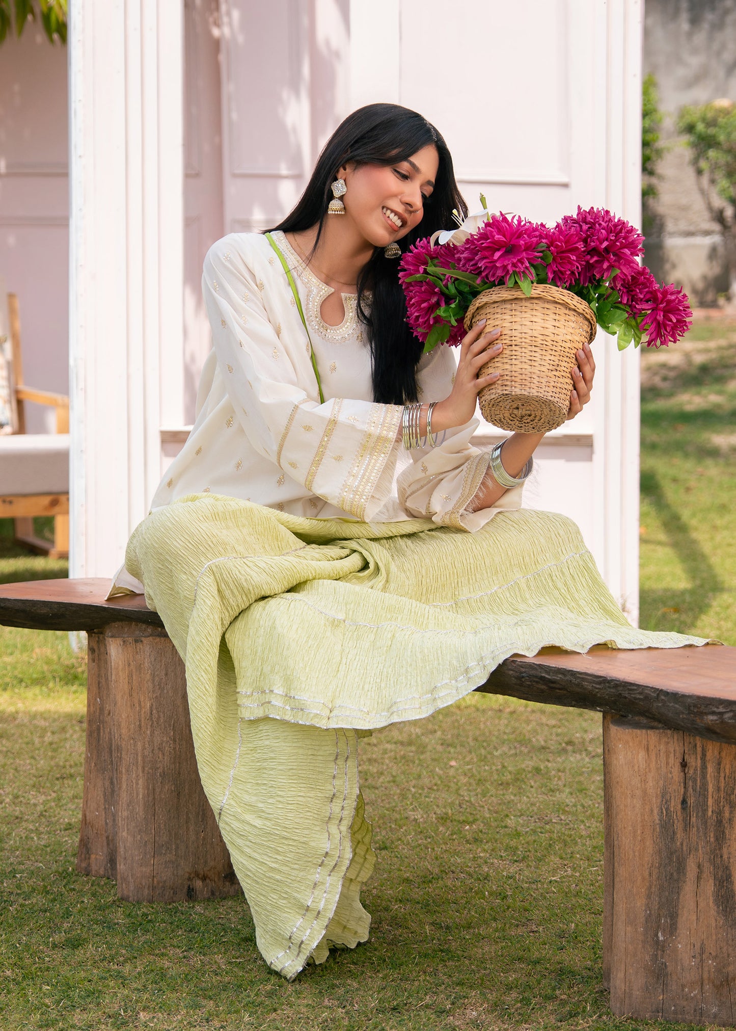 Lime Green Embroidered Crush Suit