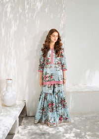 Blue Printed Gharara Suit