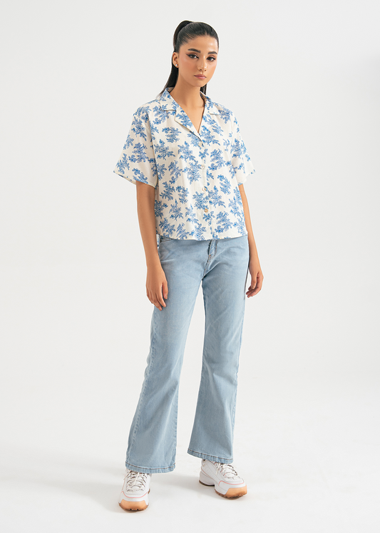 Blue Printed Safari Shir