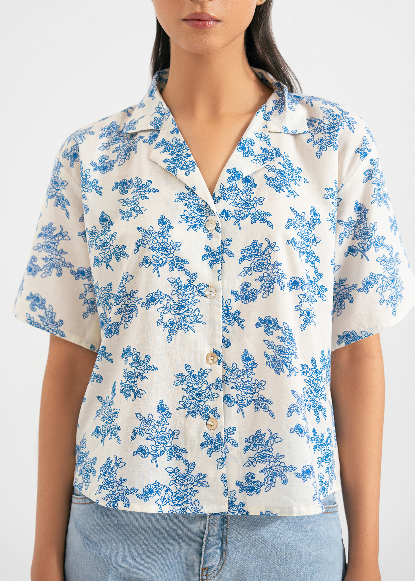 Blue Printed Safari Shir