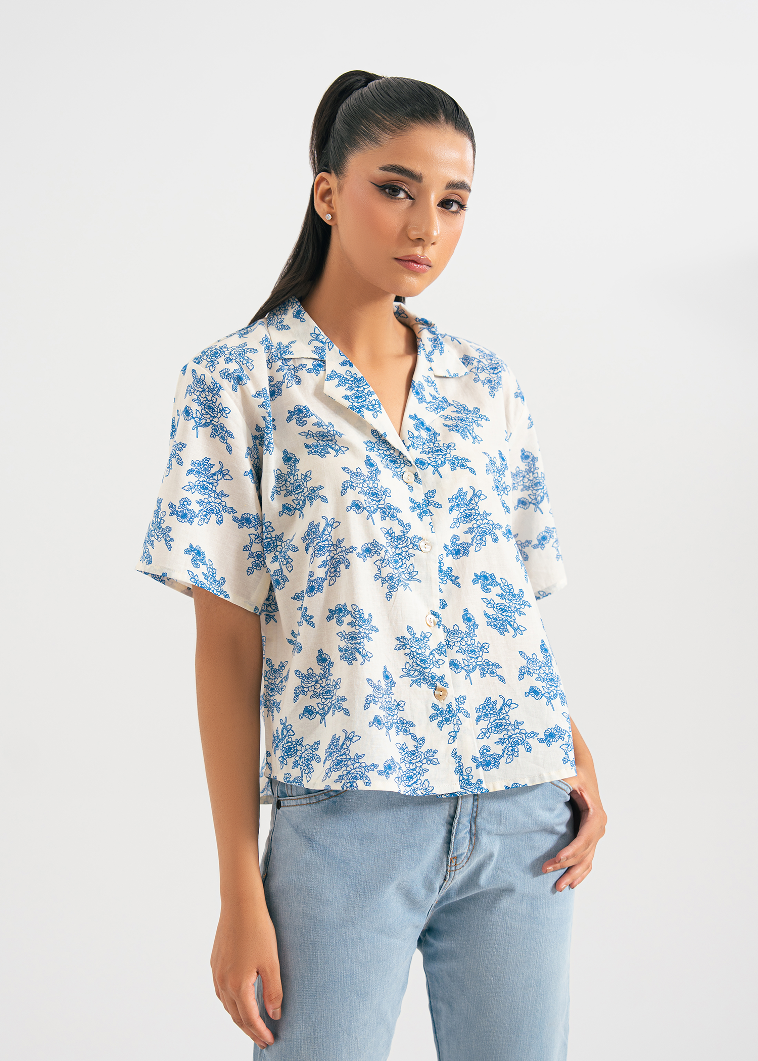 Blue Printed Safari Shir