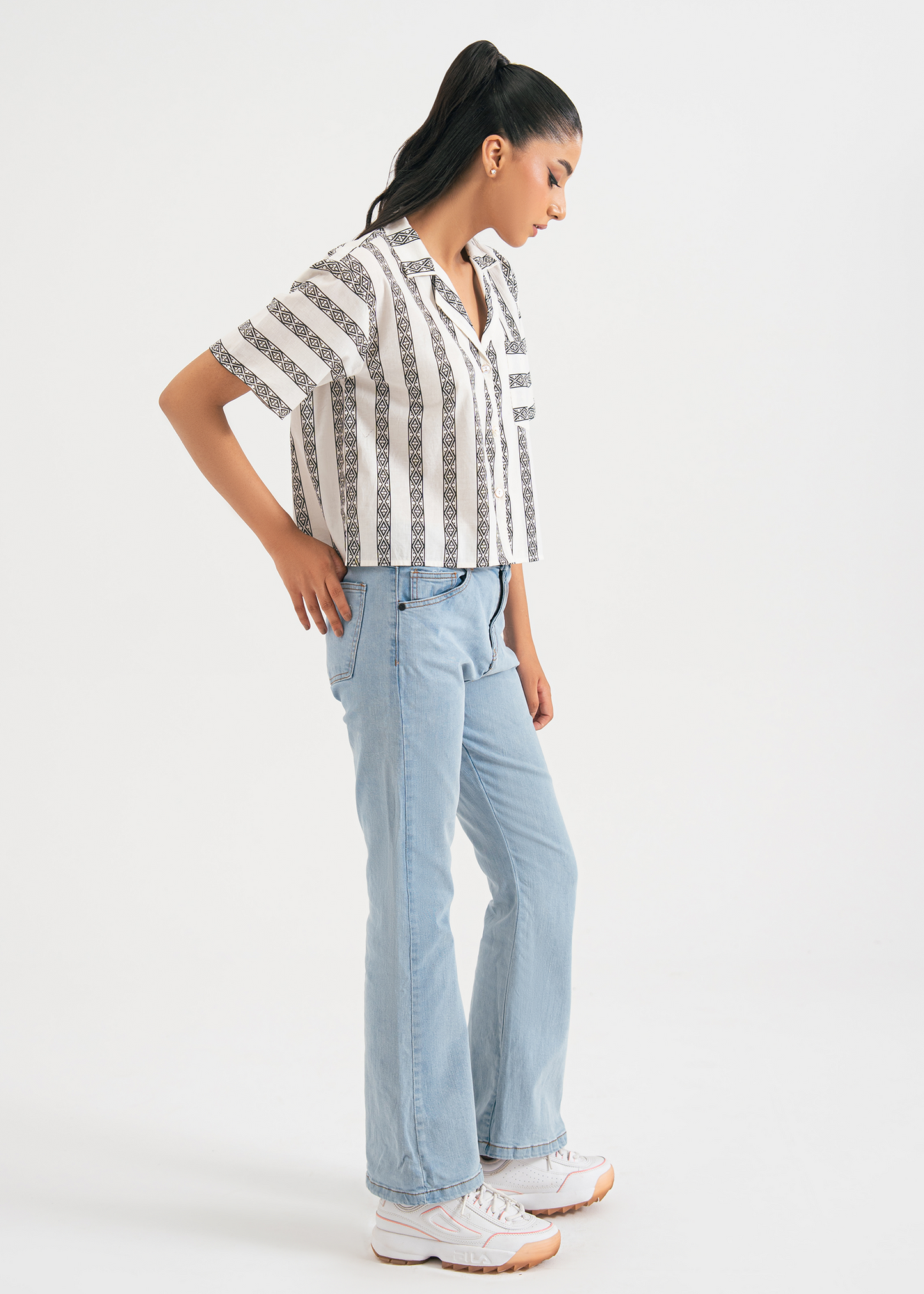 Black and White Printed Safari  Shirt