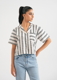 Black and White Printed Safari  Shirt