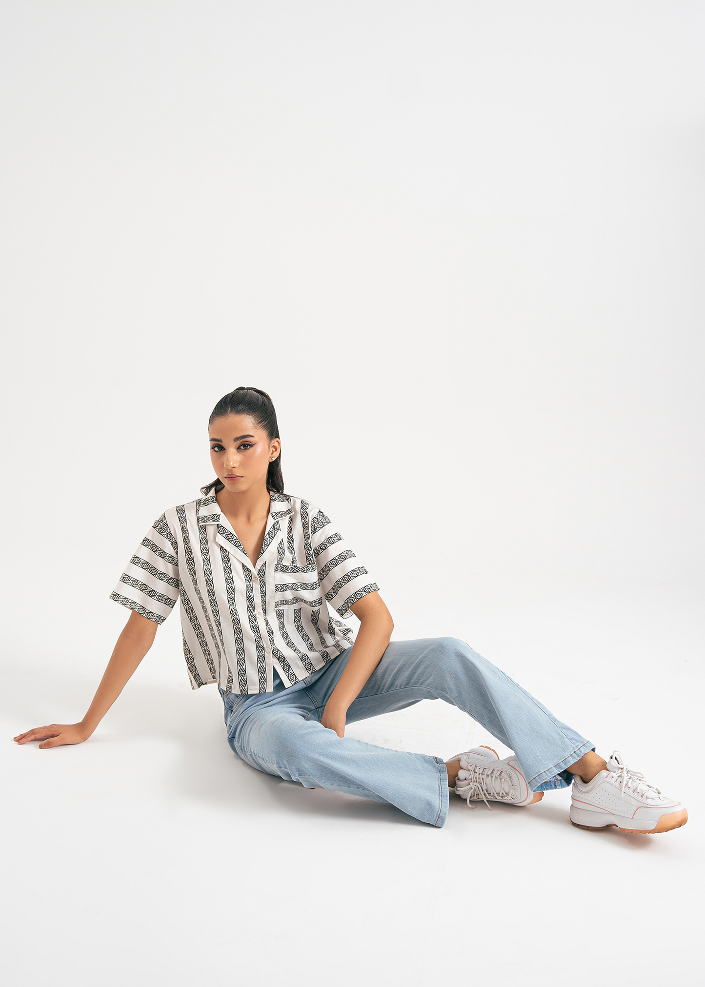 Black and White Printed Safari  Shirt