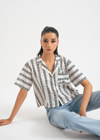 Black and White Printed Safari  Shirt
