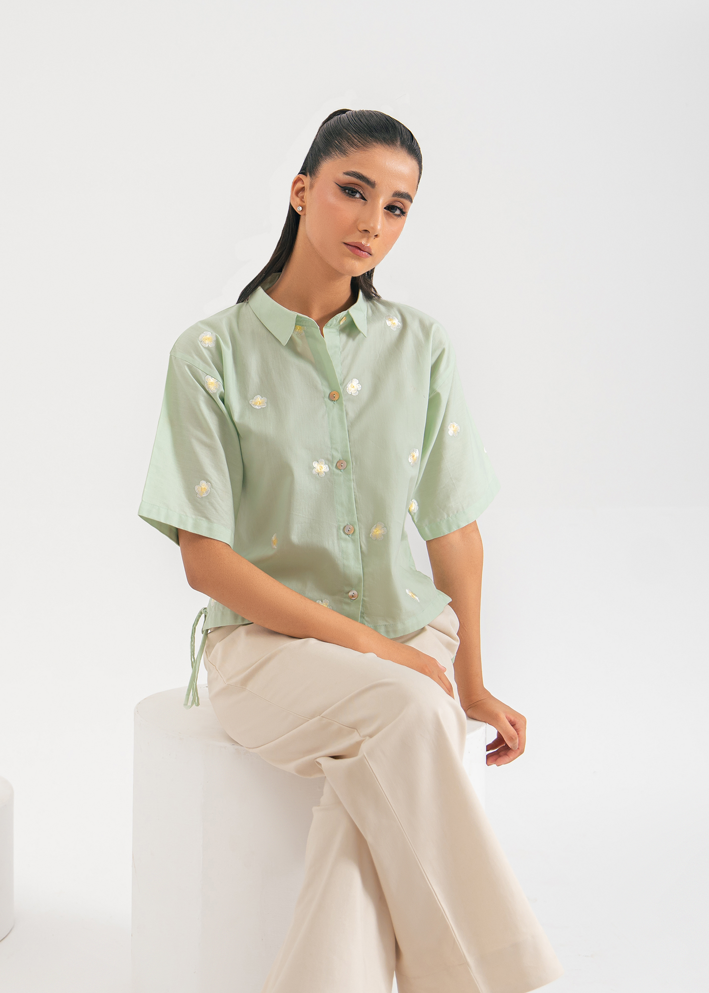 Mint Green Embroidered Shirt