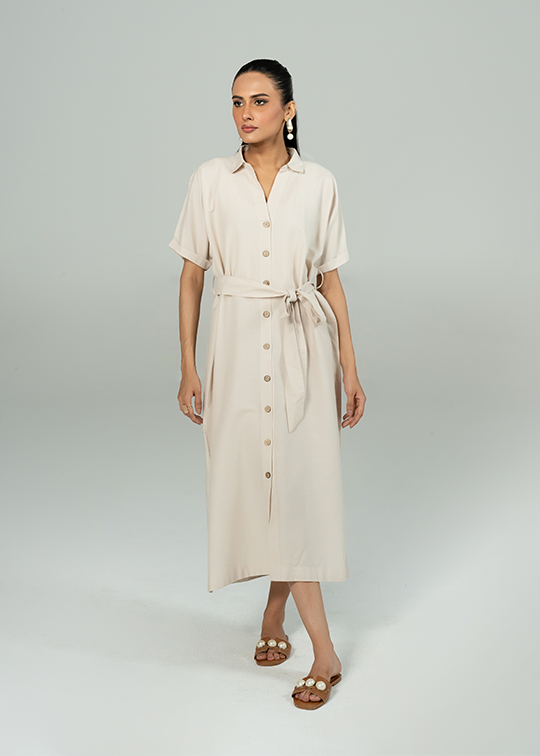 Beige Button Down Dress