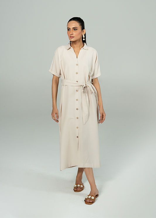 Beige Button Down Dress