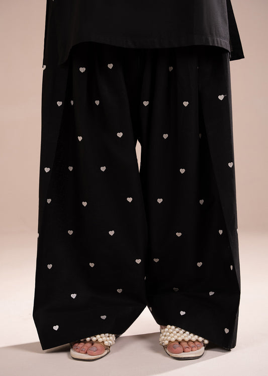 Black Embroidered Hearts Farshi Shalwar