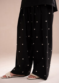 Black Embroidered Hearts Farshi Shalwar