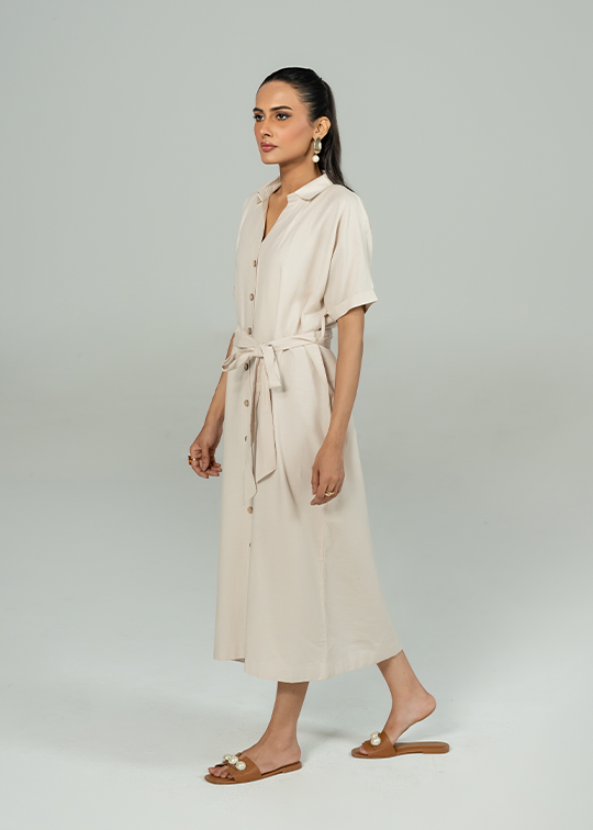 Beige Button Down Dress