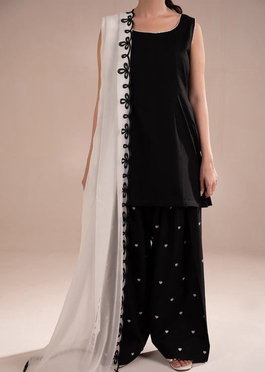 White Embroidered Chiffon Dupatta