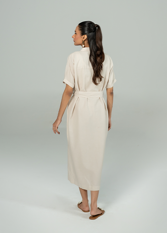 Beige Button Down Dress