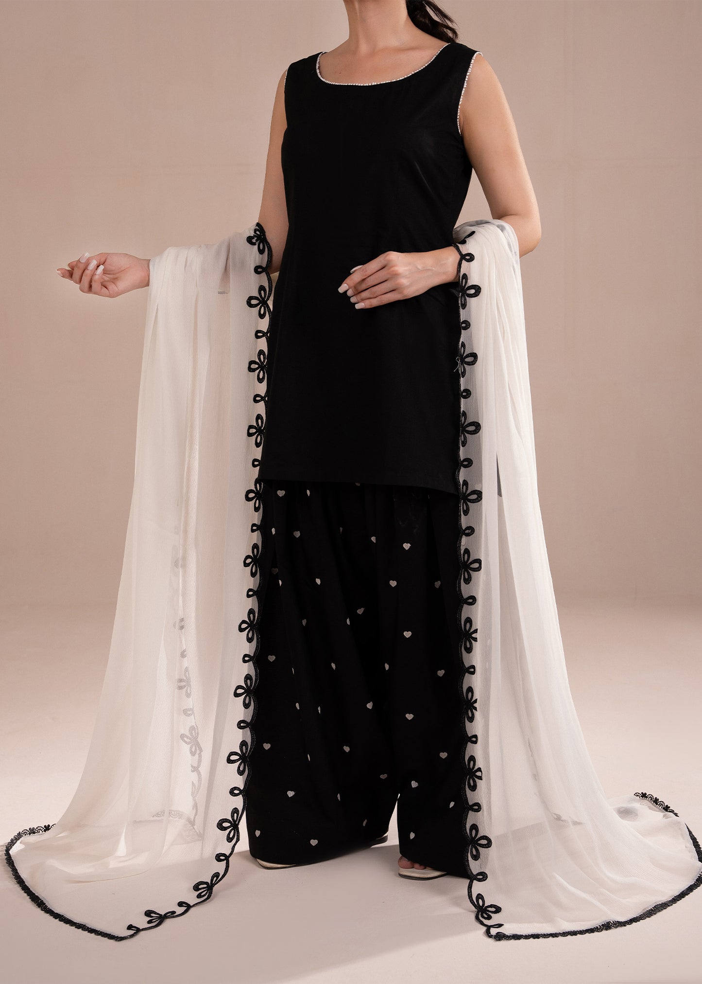 White Embroidered Chiffon Dupatta