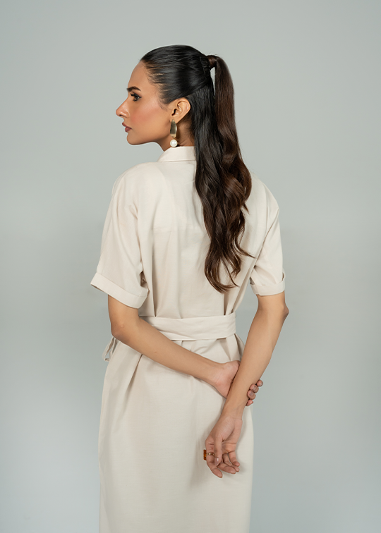 Beige Button Down Dress