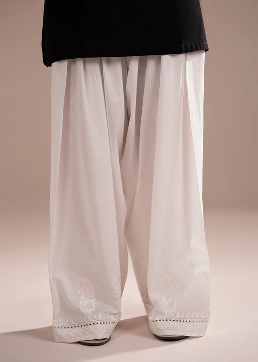 White Embroidered Farshi Shalwar