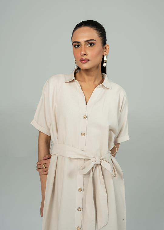 Beige Button Down Dress
