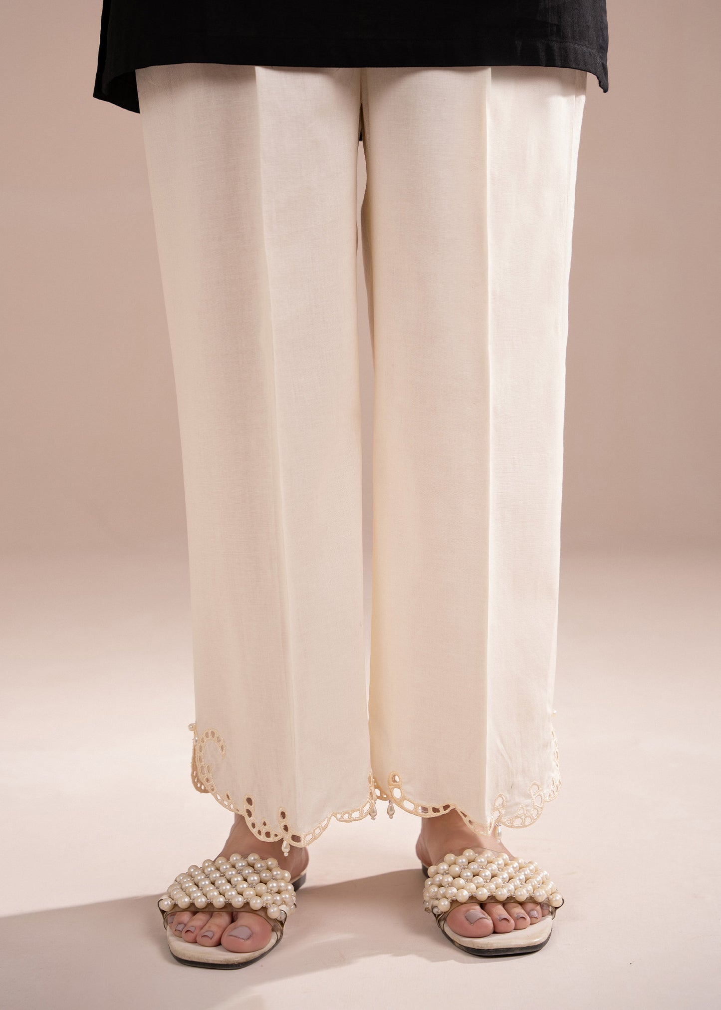Off White Embroidered Trouser