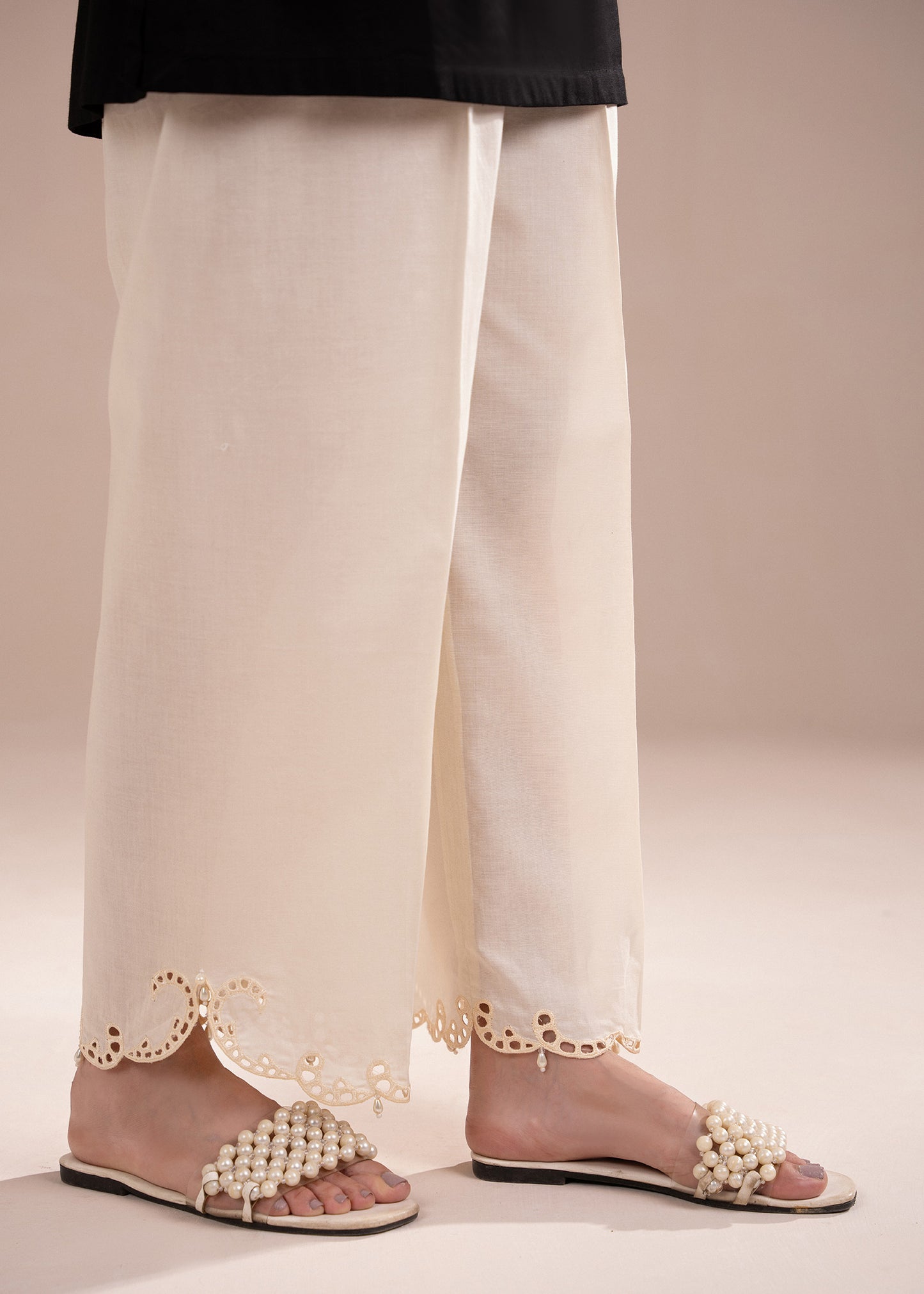 Off White Embroidered Trouser
