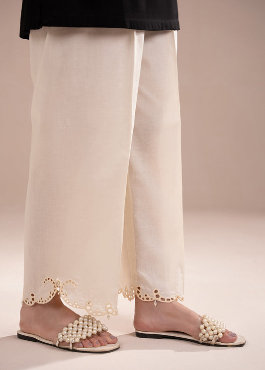 Off White Embroidered Trouser
