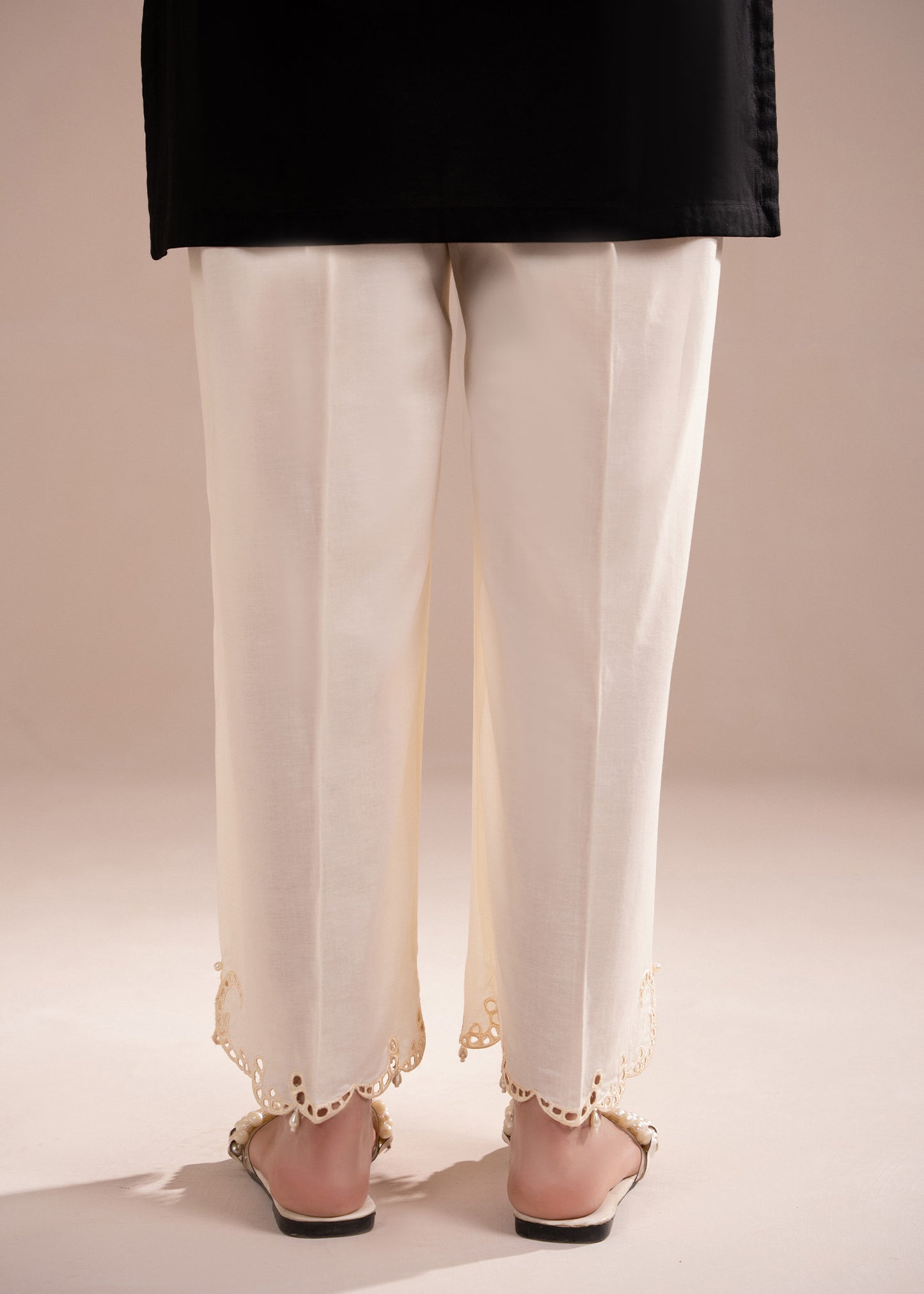 Off White Embroidered Trouser