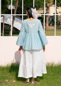 Sky Blue Embroidered Skirt Suit