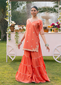 Coral Embroidered Sharara Suit