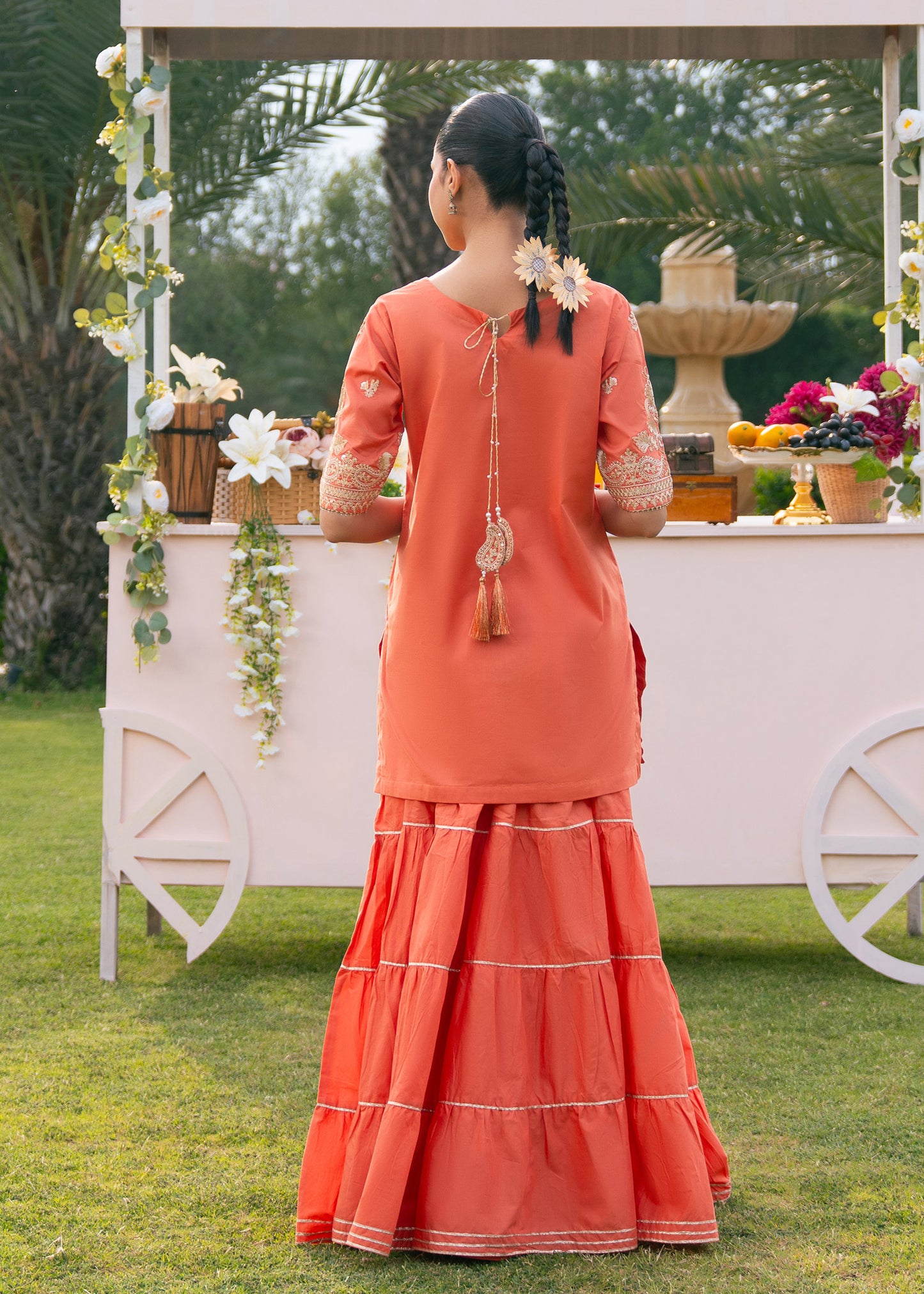 Coral Embroidered Sharara Suit