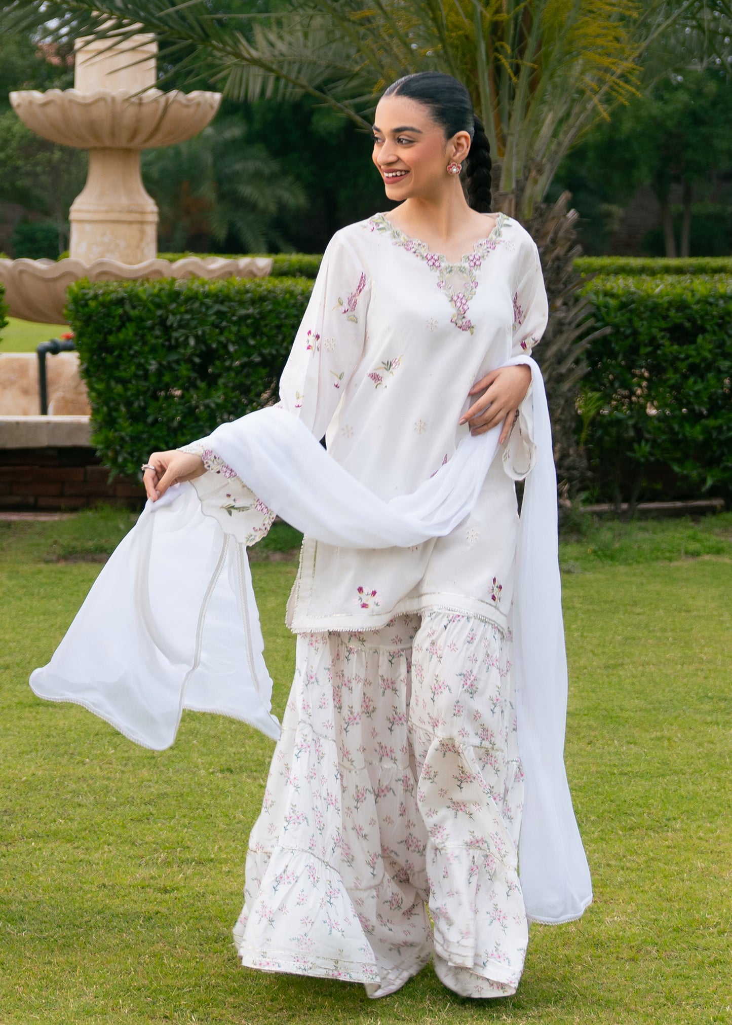White Printed Embroidered Suit