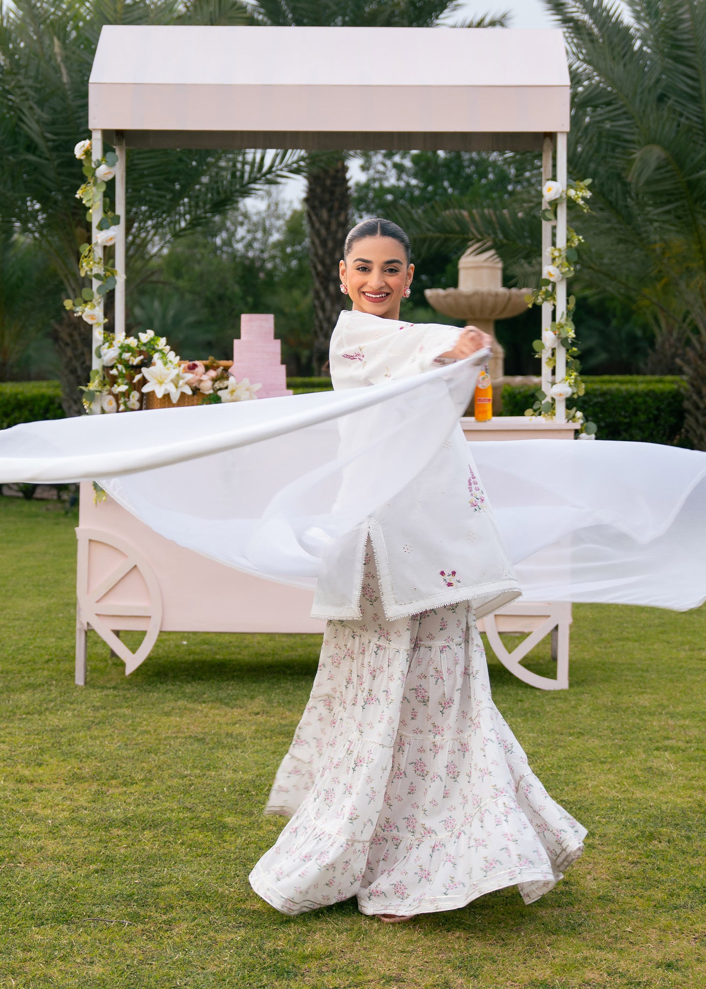White Printed Embroidered Suit