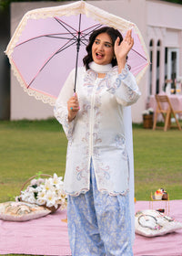 Lilac Printed Embroidered Suit