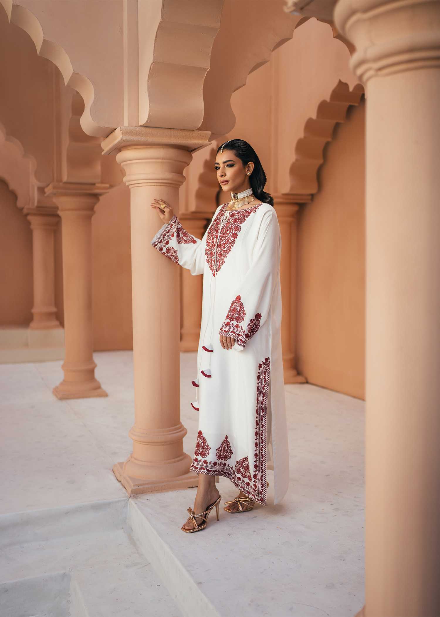 White Cotton Net Kaftan