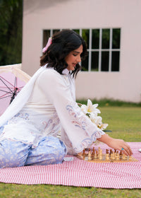 Lilac Printed Embroidered Suit