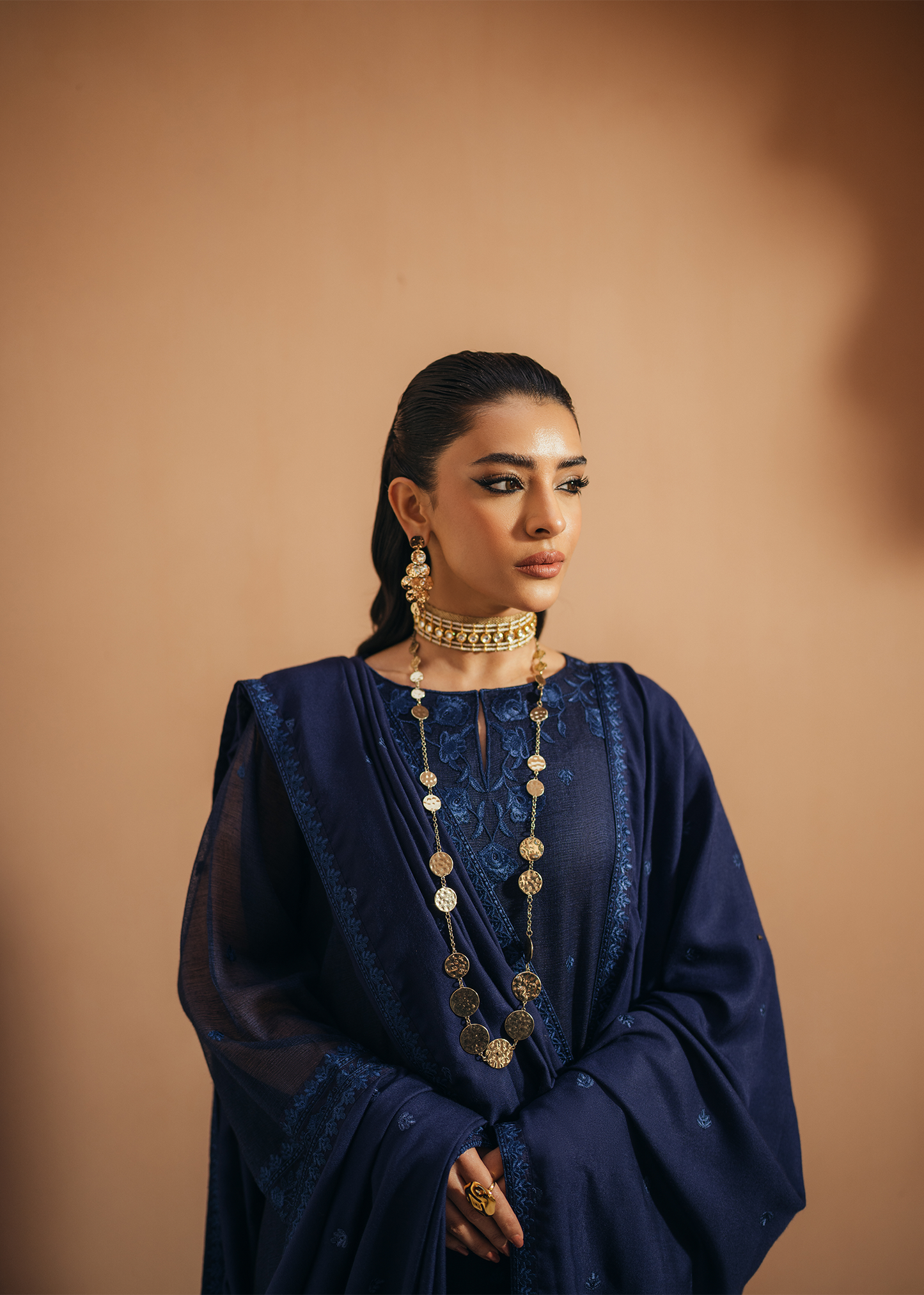Navy Blue Khaddi Net Suit