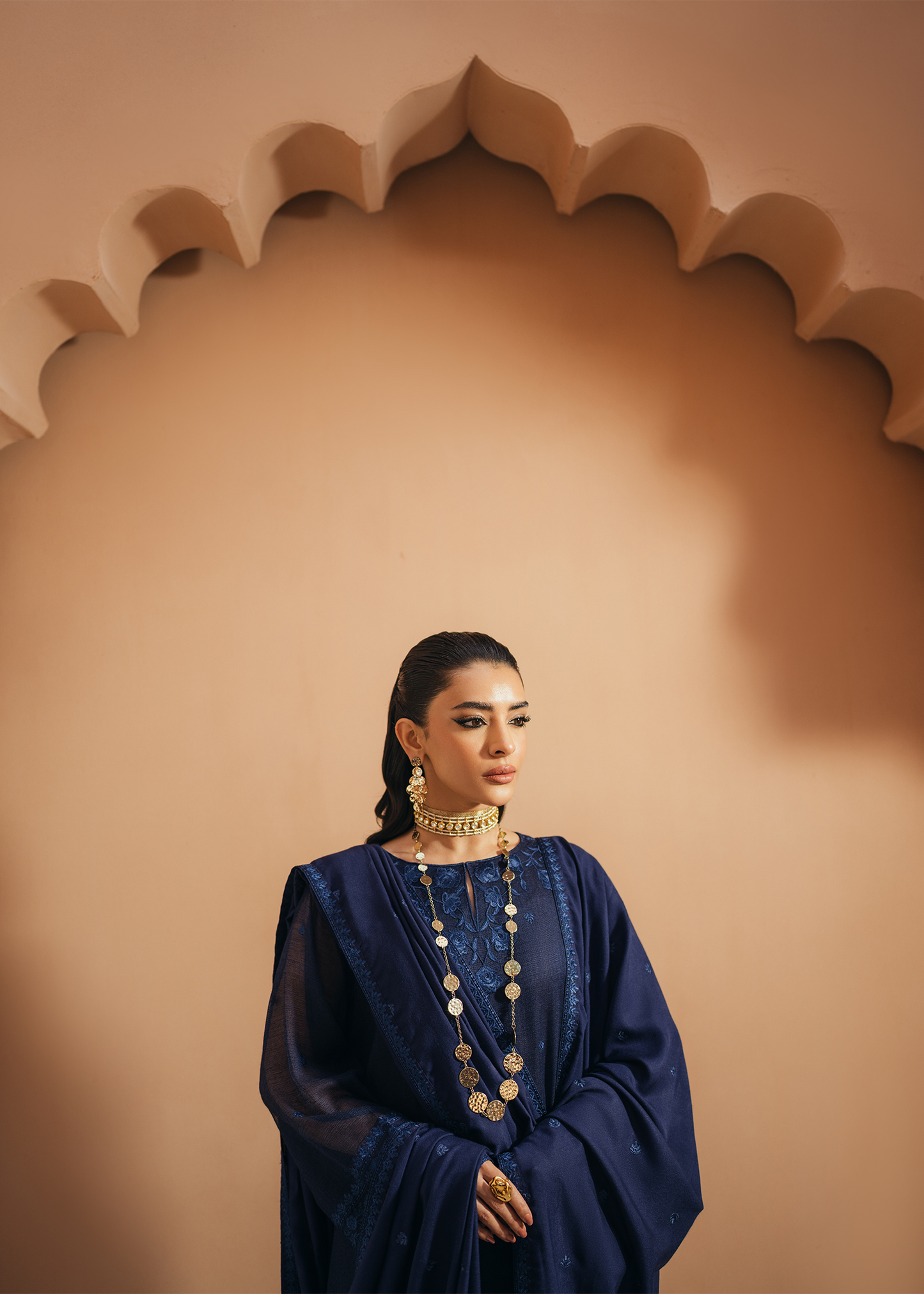 Navy Blue Khaddi Net Suit