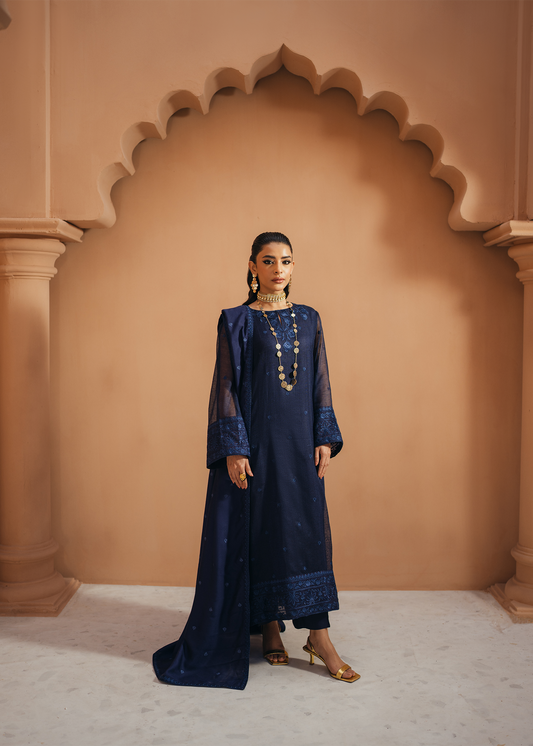 Navy Blue Khaddi Net Suit