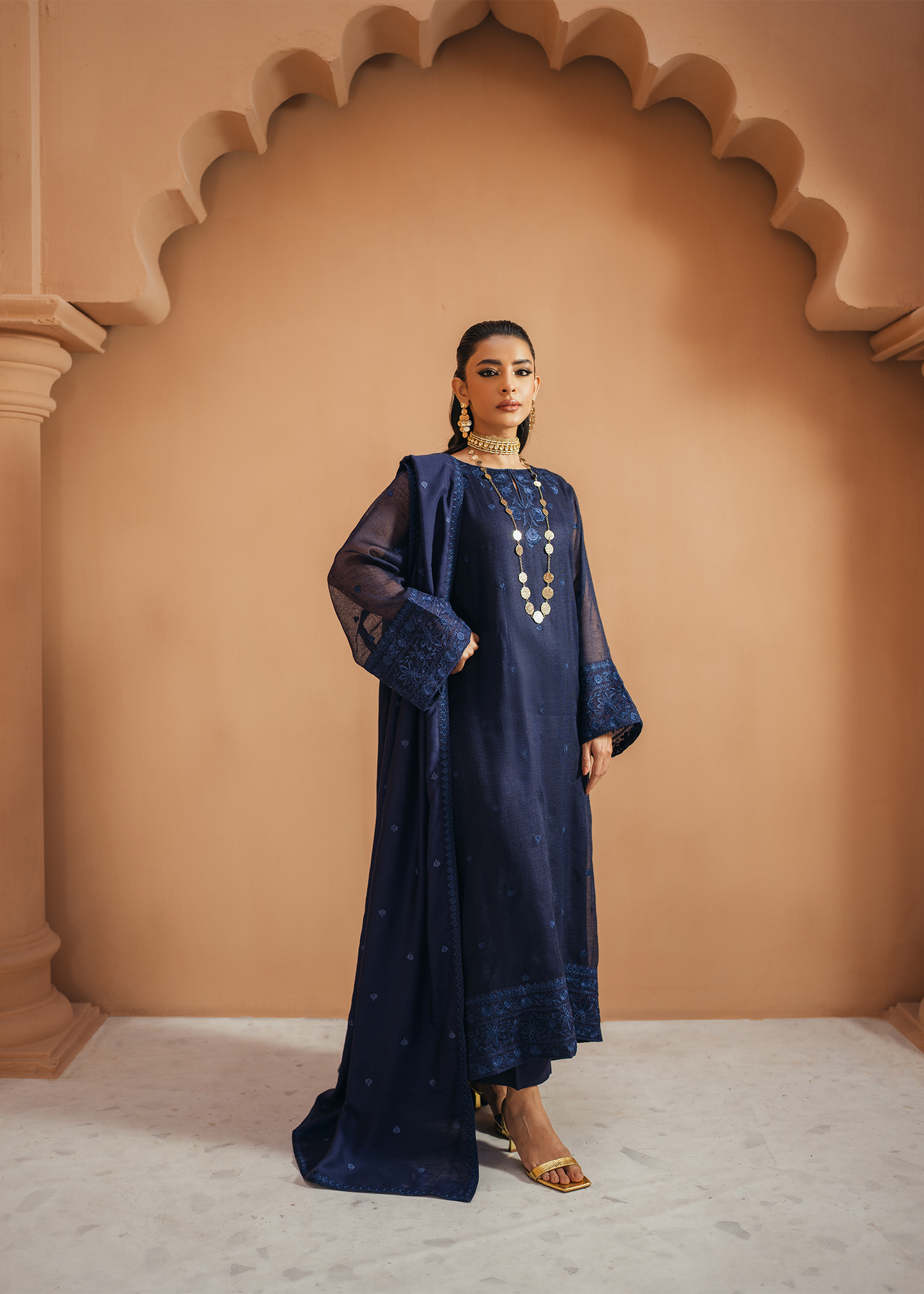 Navy Blue Khaddi Net Suit