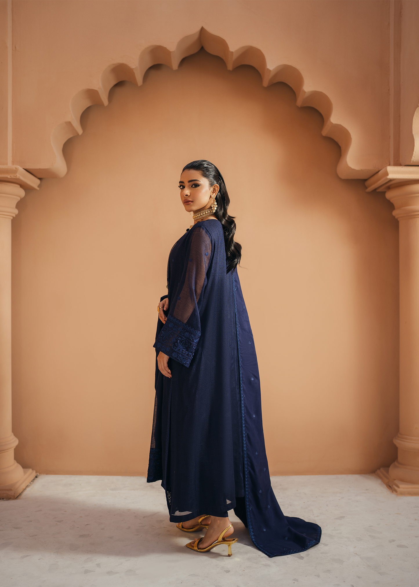 Navy Blue Khaddi Net Suit