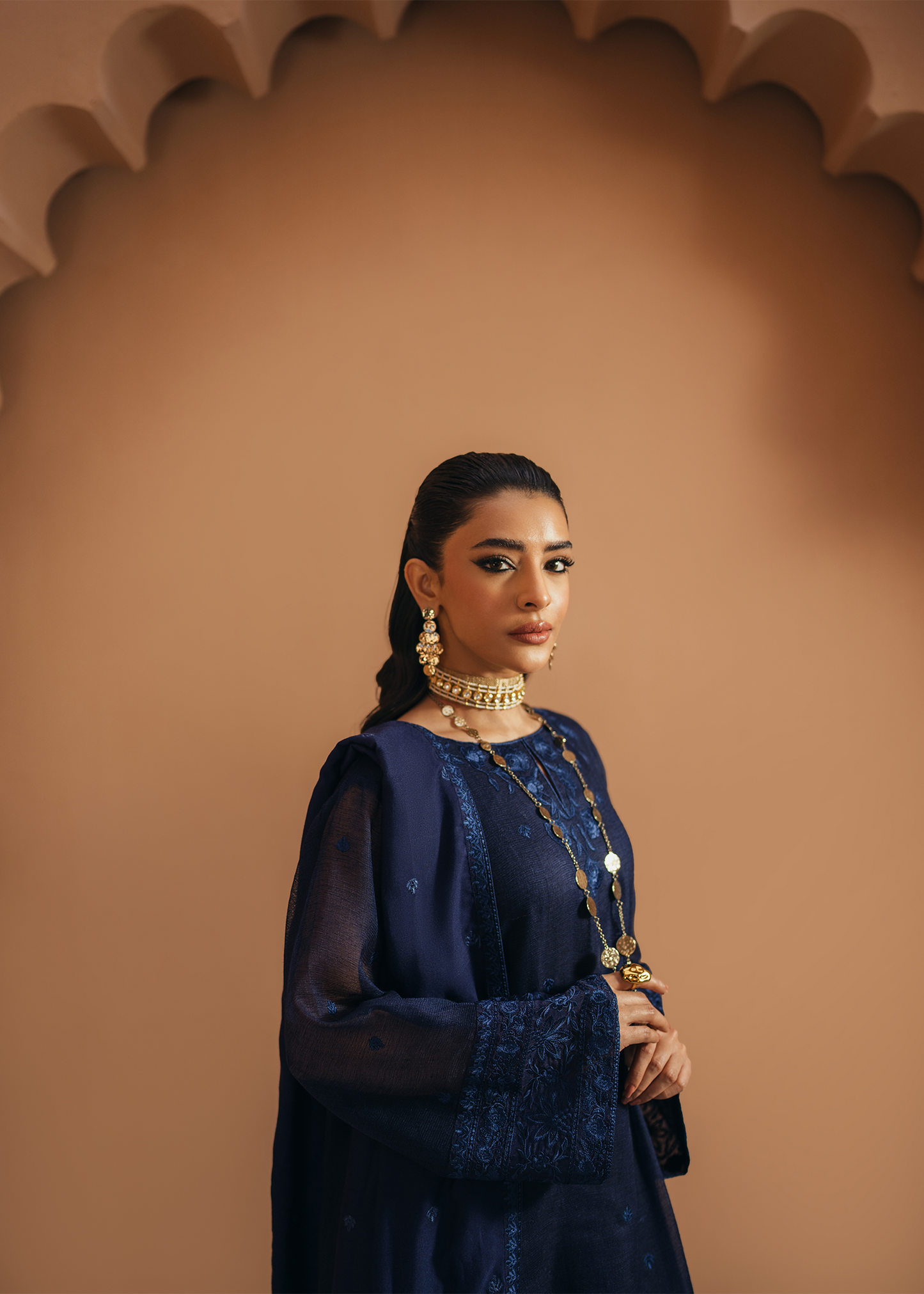Navy Blue Khaddi Net Suit
