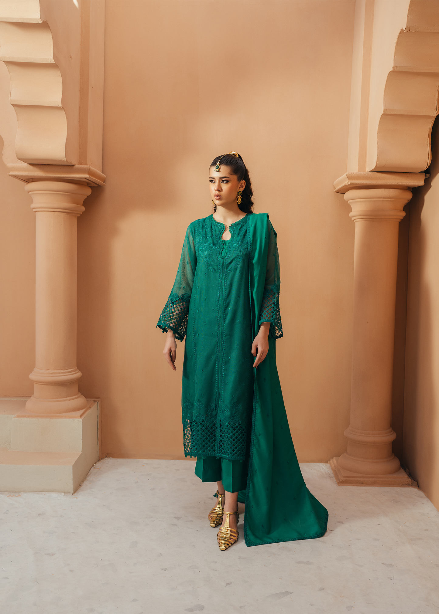 Green Khaddi Net Suit