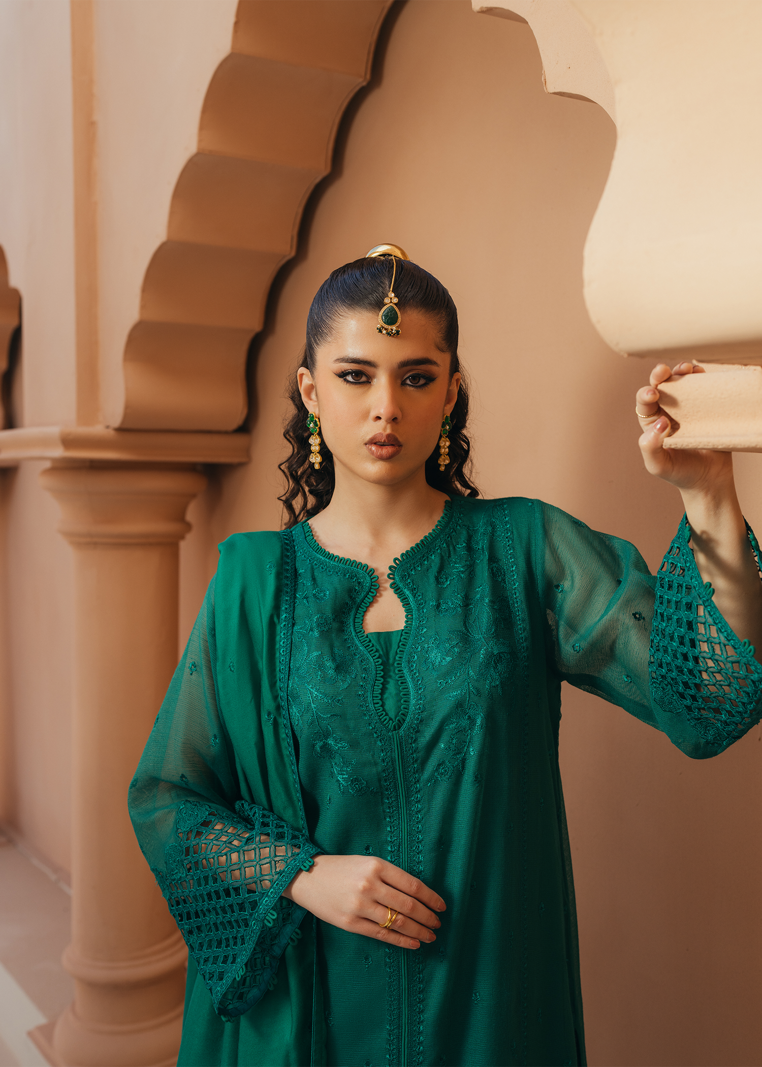 Green Khaddi Net Suit