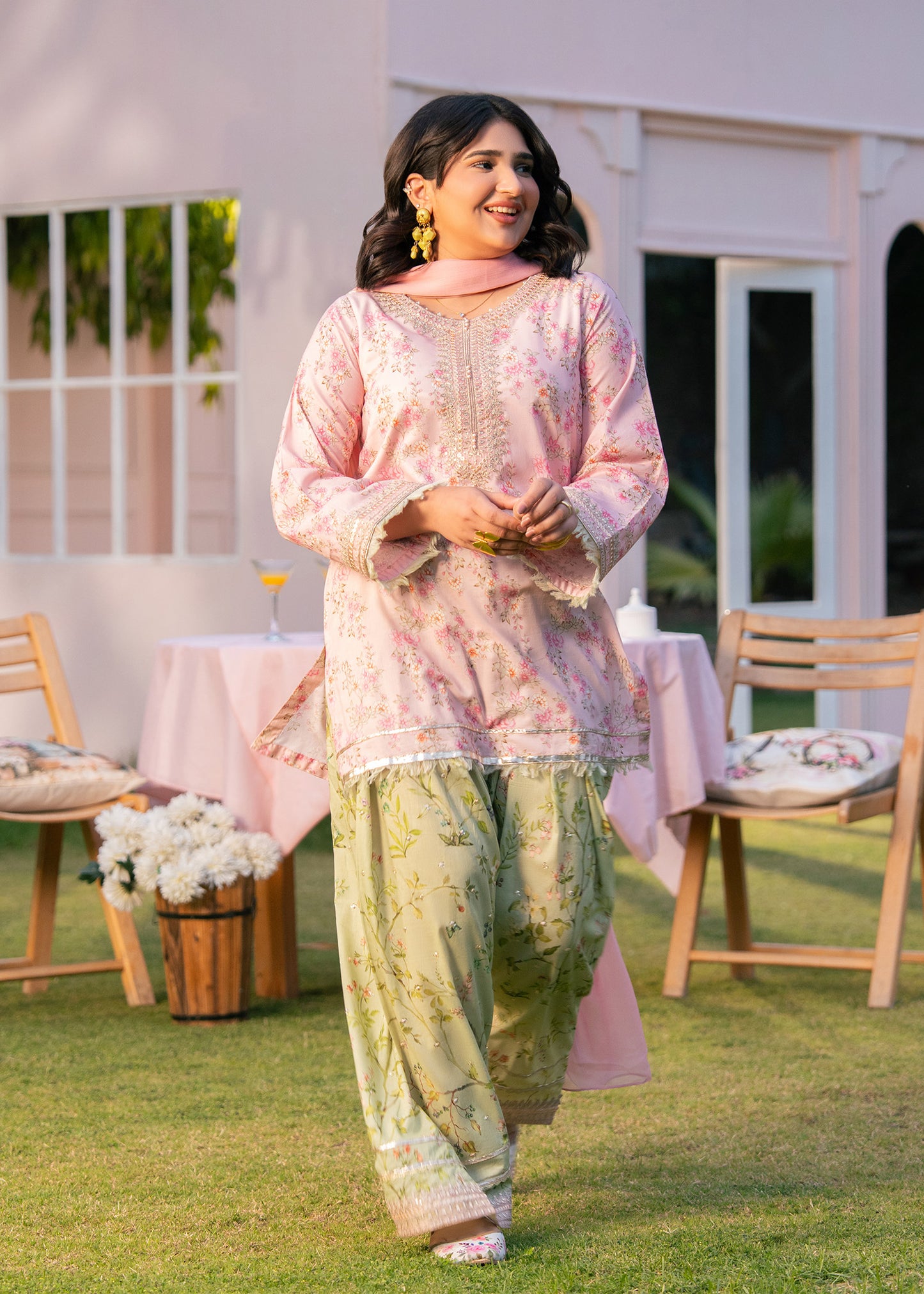 Baby Pink Printed Embroidered Suit