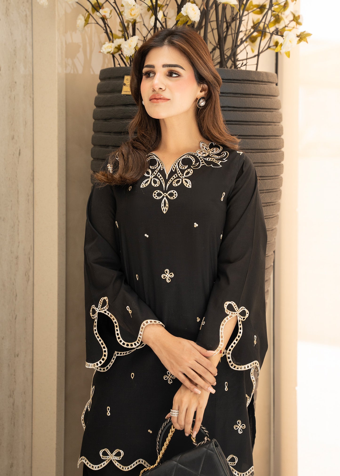 Coal Black Embroidered Lawn