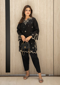 Coal Black Embroidered Lawn