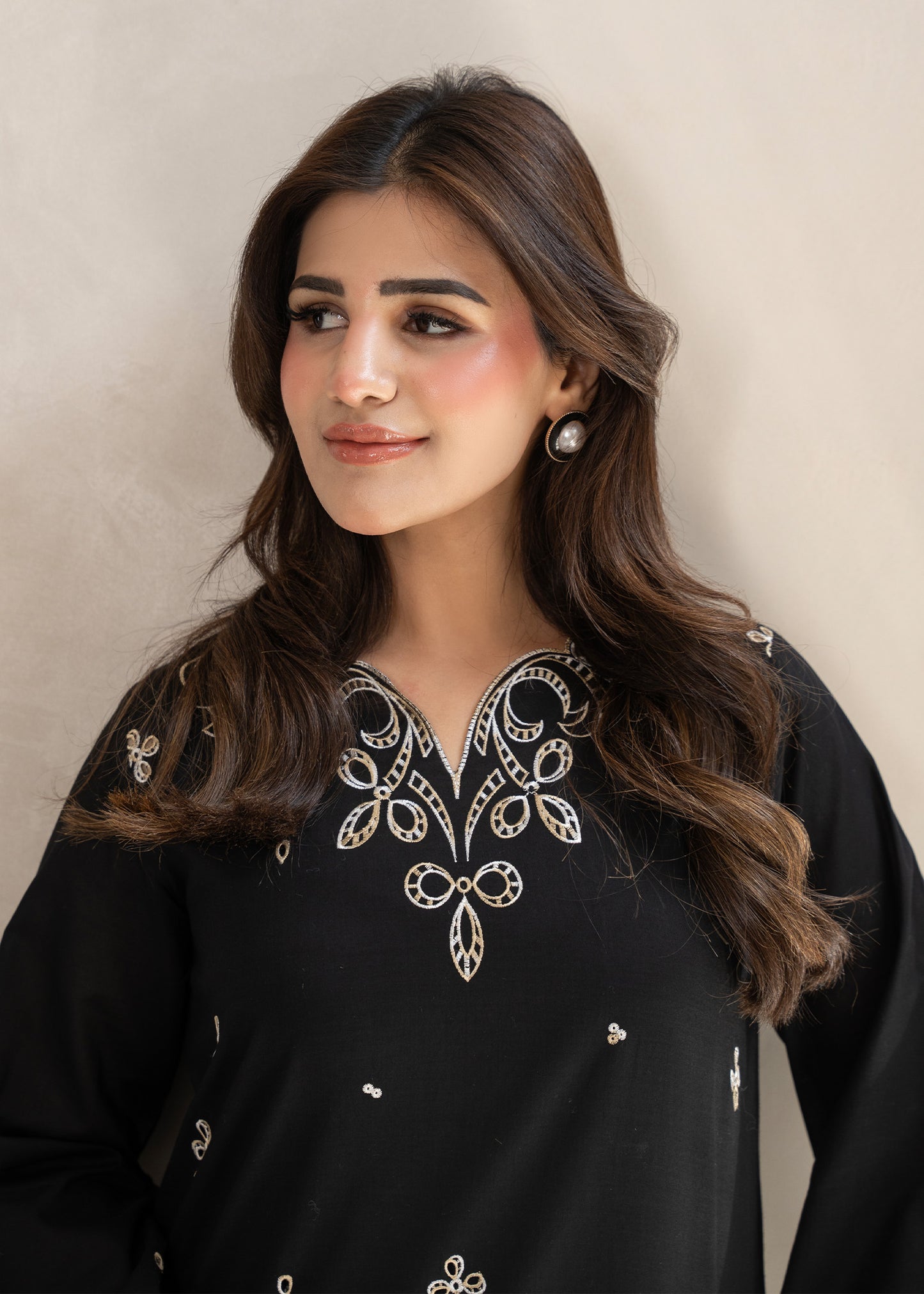 Coal Black Embroidered Lawn