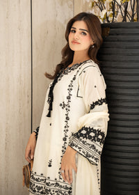 Almond White Embroidered Lawn