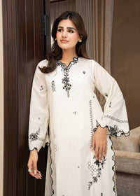 Cream White Embroidered Lawn