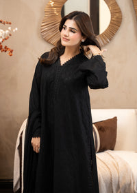 Obsidian Black Embroidered Lawn